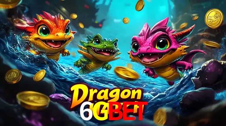 Arte promocional do jogo Dragon Hatch com três adoráveis dragões bebês nadando entre moedas de ouro, um dos slots mais divertidos para jogar no cassino 6GBET.