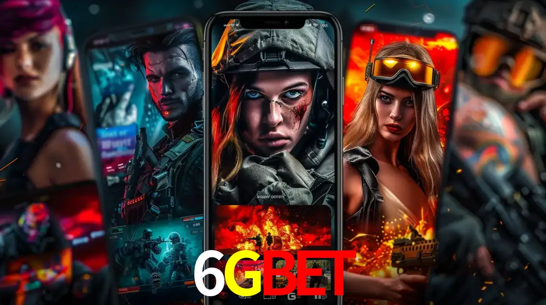 Montagem de telas de celular mostrando diversos personagens, masculinos e femininos, de um jogo de tiro, ilustrando a diversidade de equipes de e-sports para apostar no 6GBET.