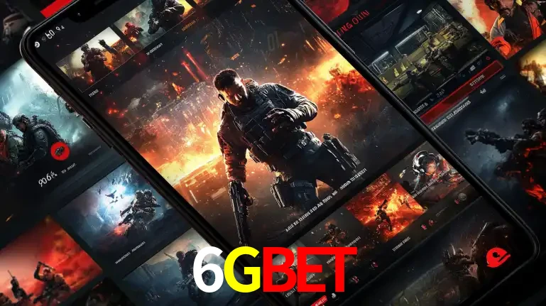 Tela de um celular exibindo uma galeria de jogos de tiro com temática militar, mostrando a variedade de e-sports disponíveis para apostas na plataforma de entretenimento 6GBET.